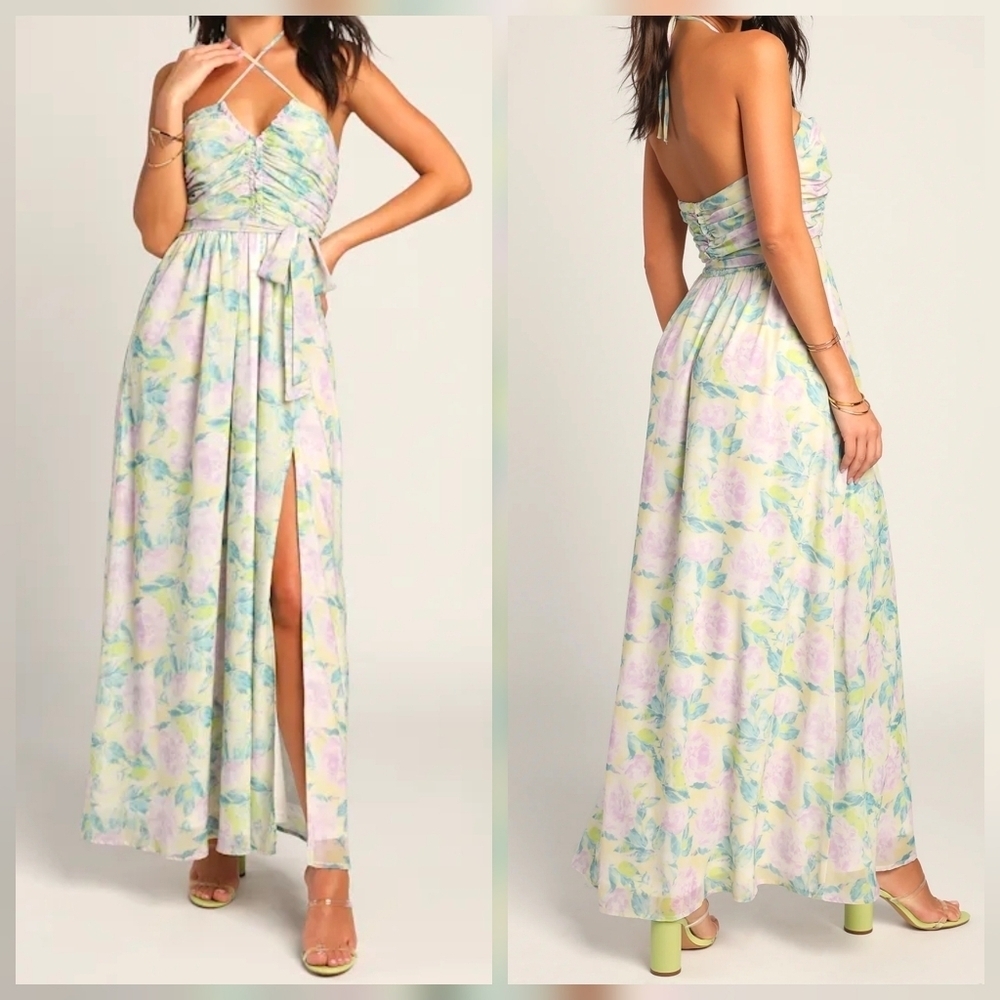Lulu's Pastel Floral Maxi Dress with Slit